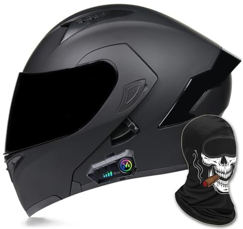 ARMAAN Integraler Klapphelm für Motorrad, modularer Crashhelm, Mopedhelm für Erwachsene, Bluetooth-Motorradhelm mit Doppelvisier, DOT/ECE-geprüft, leichtes Belüftungsdesign,Black-L(59~60cm)