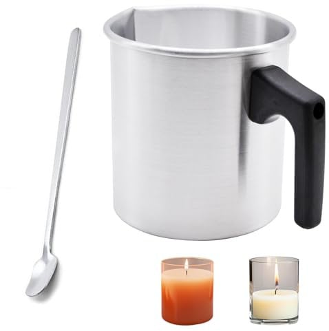 Omevett 1.2L Wax Melting Jug Candle Wax Melting Pot,Durable Metal Candle Making Jug with Heat-Resistant Handle and Spoon for Candle Making and Soap Making DIY Crafts