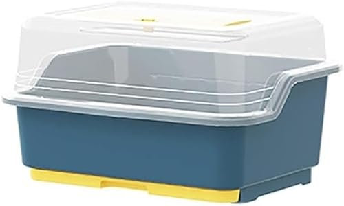 SUWOOPH Escurridor de Platos de Cocina con Tapa, Organizador de encimera for Platos, tazones y Platos, Bandeja de Goteo extraíble, escurridor Que Ahorra Espacio con Tapa abatible(S)
