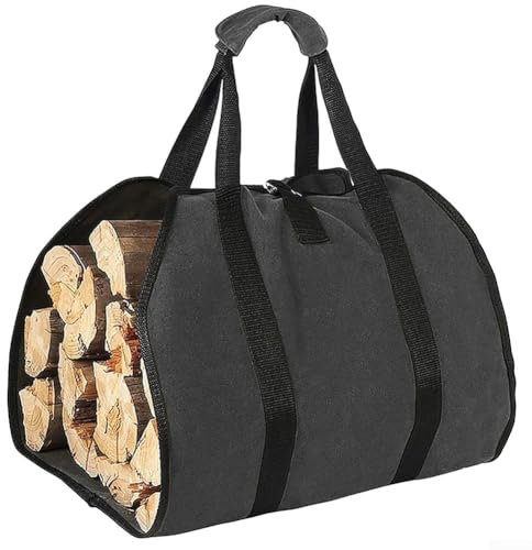 CWOQOCW Firewood Carrier Bag, Large Canvas Log Carrier Bag, Logs Stove Accessories Water Resistant Tote Bag with Handles for Camping(Black)