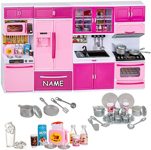 alles-meine.de GmbH Puppenhaus Möbel - Sound & Licht - 31 cm groß - Geschirrspüler + Mikrowelle + großer Kühlschrank + Backofen + Herd/Küchenschrank - inkl. Name - mit Zubehör ..