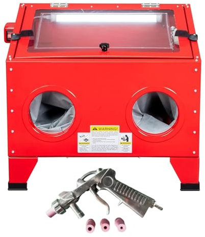XNZJHPP Sableuse 90l, Kit Pistolet sableuse, avec Porte supérieure en Verre Transparent et 4 Types de Buses, Interrupteur à 1 Touche, pour Perles de Verre, Sable de silice