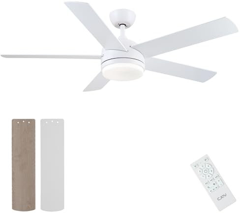 CJOY Ceiling Fans with Lights, 52'' White Ceiling Fans with Lamps and Remote, 6 Speeds, Quiet Reversible DC, Memory 3CCT, LED Dimmable, Sleep Mode, Timer, Fan Light for Bedroom/Living Room/Kitchen