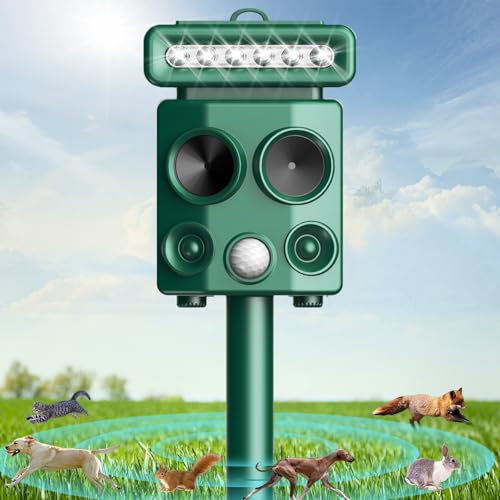 Katzenschreck Ultraschall, Solar Tiervertreiber Katzenvertreiber 4 Modi, Ultraschall Abwehrmittel Hundeschreck Marderschreck mit Bewegungssensor und Blinklicht für Garten Katzen, Hunde, Wildtiere