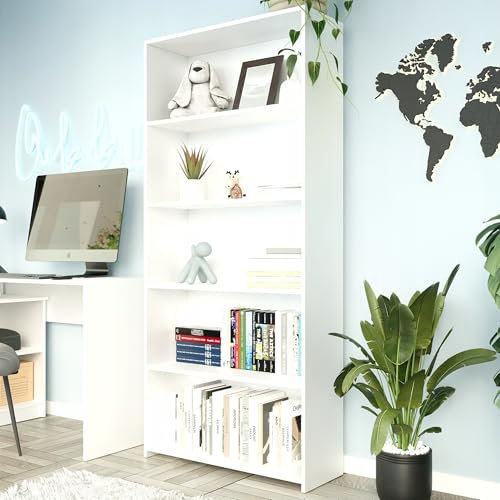 Bücherregal, Holzregal, Regale | 4 Ablagen, stabil & pflegeleicht | 80x30x180 cm | Weiß