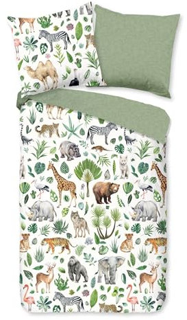 Good Morning Kinder Bettwäsche 135x200 Samba Zoo Safari Wildtiere grün weiß 33028