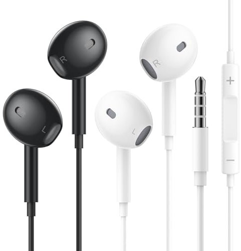 2 Pack Auriculares con Cable,3,5 mm Jack Auriculares con Micrófono y Control de Volumen,Earphones In Ear con Cable para Samsung, iPhone, iPod, PC, Tabletas,Variedad de Dispositivos de 3,5 mm