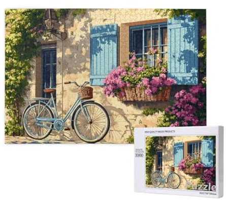 Puzzle 1000 Teile Erwachsene, Fahrrad Puzzle Blume Muster Design, Groß Holz Jigsaw 75x50cm Size mit Geschenkboxverpackung, Wanddeko Wohnzimmer, Geschenke für Frauen, Geschenke für Männer,Model1555