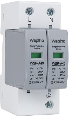 WSPIHO Parafoudre 2 pôles 275 V, parafoudre type 2, 20-40 KA dispositif de protection contre les surtensions pour la protection contre la foudre (275V 20-40KA)
