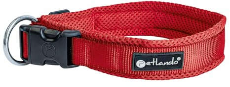 Petlando Mesh Hundehalsband – leicht, atmungsaktiv, weich mit Mesh gepolstert, stufenlos verstellbar, robust & strapazierfähig mit O-Ring – Halsband Hund M 45-50cm, Rot