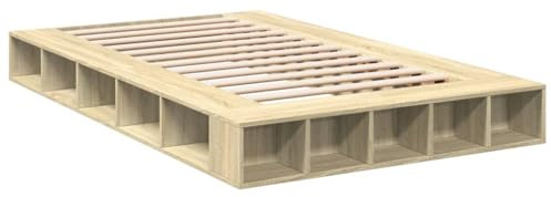 Hommdiy Bettgestell Bett mit Stauraum für Schlafzimmer Bettrahmen mit Lattenrost Schlafzimmerbett Sonoma-Eiche 120x200 cm Holzwerkstoff