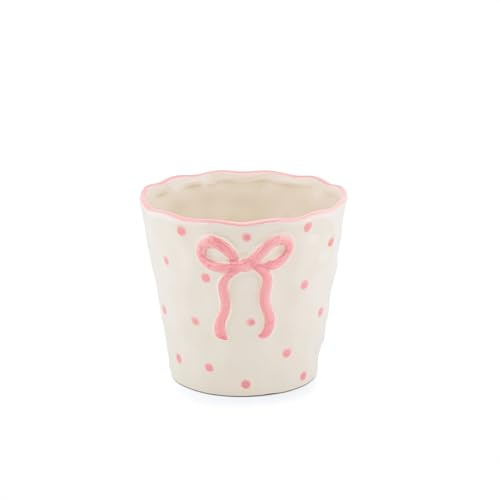 Sass & Belle Bow Planter - Decorative Indoor Ceramic Pot for Succulents and Small Plants – Pink Flower Pot with Bow Detail for Her, Plant Pot for Home Décor, Indoor Planter