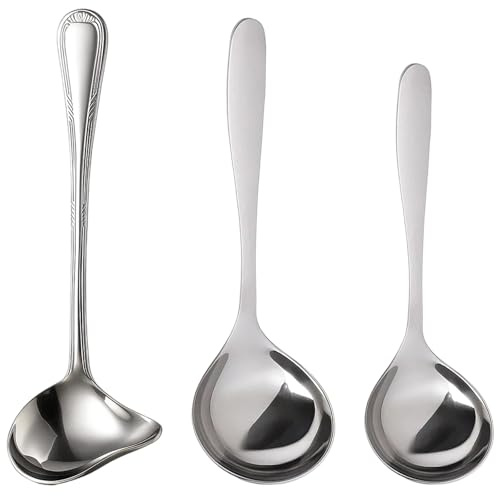 Soßenkelle, 3 Stück Soßenlöffel Edelstahl,SaucenlöFfel mit AusgießEr, Ideal für Familienessen, Partys und professionelles Kochen, Inklusive großer und kleiner Soßenlöffel sowie Ausgieße