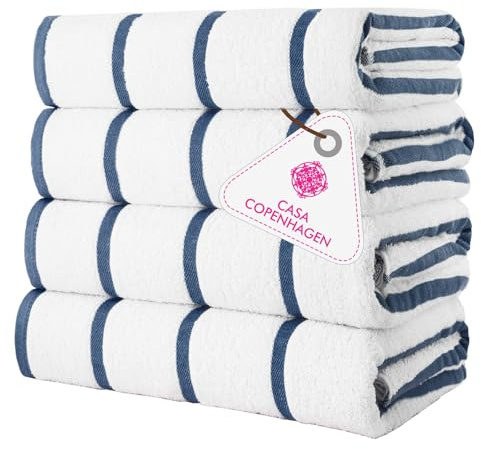Casa Copenhagen Juego de Regalo de 4 Toallas Cabana – Rayas Azul Marino, Toallas de Piscina extragrandes de 75x150 cm, 100% algodón Verano para Hombres y Mujeres.