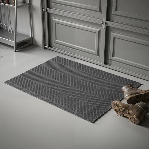placeroom Door Mat Indoor Outdoor 60×80cm, Non Slip Grey Front Door Mat, Washable Dirt Trapper Doormat, Thin Low Profile Entrance Rug for Back Door, Kitchen, Pet Mat, Caravan, Edge-Free Design(cm)