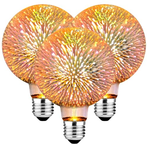 Edison Vintage Glühbirne E27, E27 LED Vintage mit 3D Feuerwerk-Effekt Glasgehäuse G80 3W Retro LED Lampe Dekorative Glühbirne Ideal für Wohnräumen, Restaurants,Weihnachten und Hochzeiten -3 Stück(YXD)