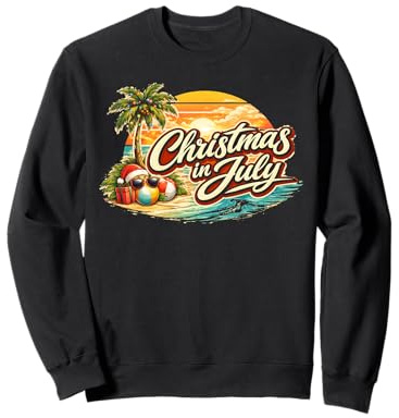 Noël drôle en Juillet, Ambiance Tropicale au Coucher du Soleil sur l'océan et Les Palmiers Sweatshirt