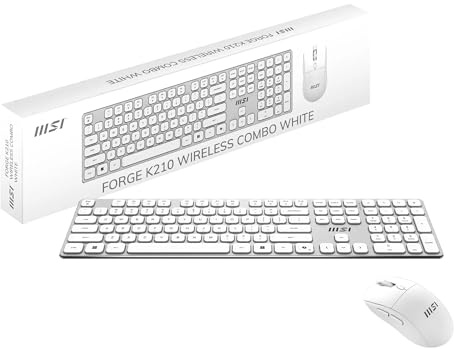 MSI Forge K210 Wireless Combo White Tastatur (DE-Layout) + Maus-Paket – ScherenSwitches, flaches Profil, 2,4 GHz, 120 Stunden, wiederaufladbar, USB 2.0, Maus, optischer Sensor 1600 DPI, symmetrisch