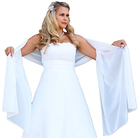 Unbekannt Schal Brautkleid Stola Umschlagtuch Chiffon weiß Ivory Jacke Braut 230x70 Bolero Braut (Ivory)