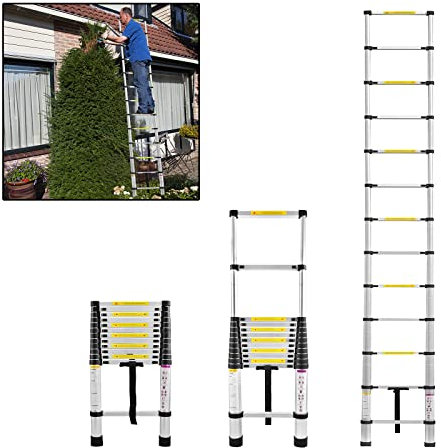 LARS360 3.8M Teleskopleiter Multifunktionsleiter Ausziehleiter Anlegeleiter Mehrzweckleiter Ausziehbare Leiter 13 Stufe Stehleiter aus Hochwertigem Aluminium Belastbarkeit 150KG