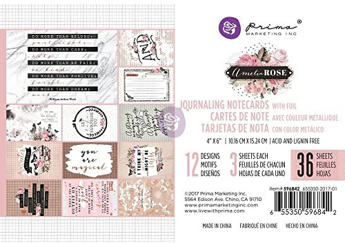 Prima Marketing Amelia Rose Tagebuchkarten, 10 x 15 cm, Papier, Rosa, Grau, 4X6 Journaling Cards