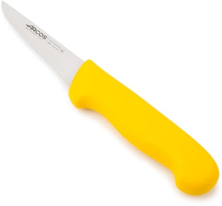 ARCOS 2900 Cuchillo Deshuesador con Hoja de Acero Inoxidable de 100mm y Mango de Polipropileno. Cuchillo Carnicero para Deshuesar Jamón y Piezas de Carne. Color Amarillo