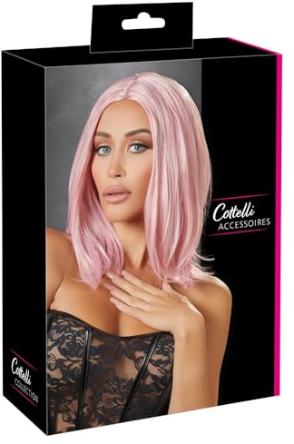 Cottelli ACCESSOIRES Bob-Perücke - verführerischer Pagenkopf für Frauen, schulterlang, ideal für einen Typ-Wechsel, pastellrosa
