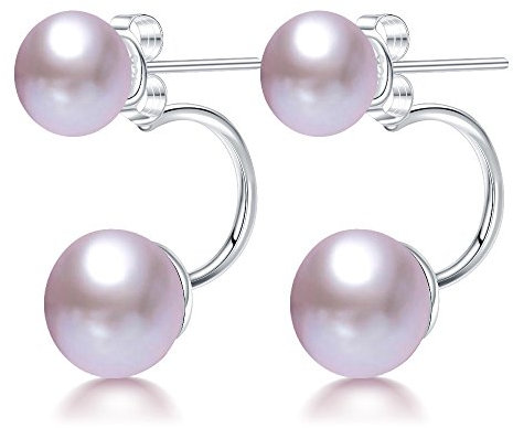 Kim Johanson Damen Doppel Perlenohrringe *July* aus 925 Sterling Silber mit Echten lila Süßwasser Perlen Ohrstecker Perle inkl. Schmuckbeutel