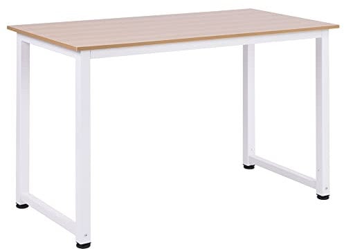 HOMCOM Mesa de Escritorio Moderna Mesa de Estudio con Marco de Acero y Pies Ajustables Mesa de Ordenador para Oficina Hogar 120x60x76 cm Blanco y Natural