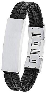 s.Oliver Identarmband Edelstahl Leder Herren Armschmuck, 20+1,5 cm, Schwarz, Kommt in Schmuck Geschenk Box, 2027442