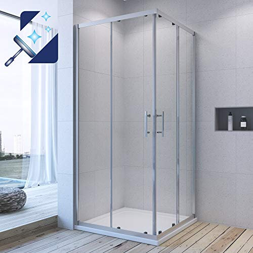 AQUABATOS® 90x90 x 195 cm Eckeinstieg Duschkabine mit Einfaches Rollen Befestigungssystem Schiebetüren aus 6mm Lotus Effekt Nanobeschichtung ESG Echtglas