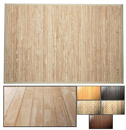 LucaHome – Alfombra bambú Uganda Ideal para Interior, Alfombra bambú para Cocina, salón, despacho, Dormitorio con Cenefa, Alfombra de bambú Antideslizante (Wash White, 160x230cm)
