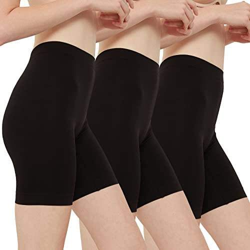 INNERSY Short Cycliste Femme Noir Legging sans Couture VPL Boxers Caleçon Microfibre Lot de 3 (XXL, Noir)