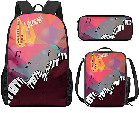 Amzbeauty Student Casual Backpack Book Bag Colorful Lunch Box School Pencil Case with Musical Note Print