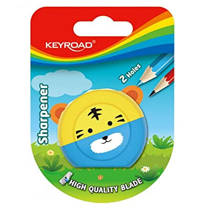 Keyroad Ergonomischer Doppel-Anspitzer Speedy Snail/ 1 Stück/Kunststoff/Klingen aus Stahl/von Bleistiften und Buntstiften/Blister - Mischfarben/Für Kindergarten Vorschule und Schule, KR971893