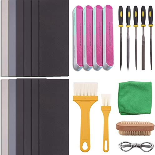 Rustark 26 Stück Epoxidharz Polierset Harz Guss Werkzeuge Enthält Sand Papers Metal Resin Files Polishing Blocks Scissors Brush Polishing Cloth für Epoxidharz Schmuckherstellung