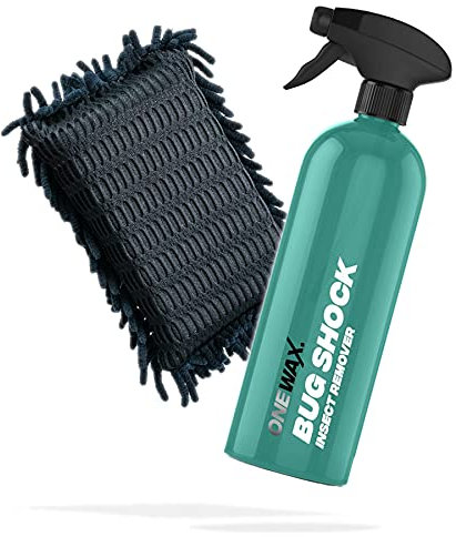 detailmate Set: OneWax Bug Shock Insect Remover 0,75L + Insektenschwamm schwarz - Insektenentferner fürs Auto/Motorrad - Insektenreiniger mit schonenden Chenille Lamellen