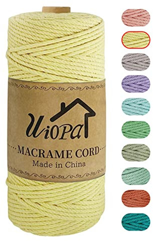 Uiopa Corda Macrame 3mm x 100m, Macramè Filo Natural Cotone, Spago Colorato Corda per Macrame per Uncinetto, Arazzo da Parete, Appendiabiti per Piante, Decorazione di Natale Festa (Giallo chiaro)