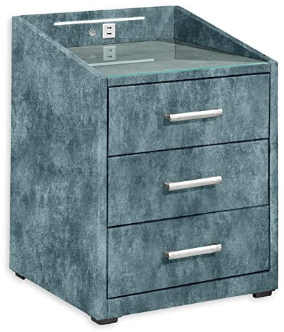 Stella Trading MOON Nachttisch Boxspringbett, Infinity Smoke Blue - Funktionaler Nachtschrank mit USB-Anschluss und LED-Beleuchtung - 47 x 61 x 46 cm (B/H/T)