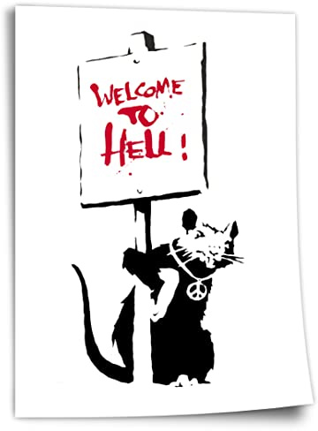 Poster aus Baumwolle Banksy Hip Hop Ratte - Modern Street-Art - Kunstdruck Klein bis Groß XXL - Geschenk Wohnzimmer, Schlafzimmer Kunstdruck ohne Rahmen, Wandbild - A4, A3, A2, A1, A0, XXL - Wohnzi..