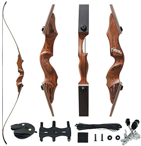 60Black Hunter Abnehmbar Bogenschießen Recurvebogen Set für Erwachsene Jugendliche und Anfänger, technischer Holz-Riser und laminierte Bogenglieder 20-40lbs für die Jagd mit der rechten Hand (30 lbs)