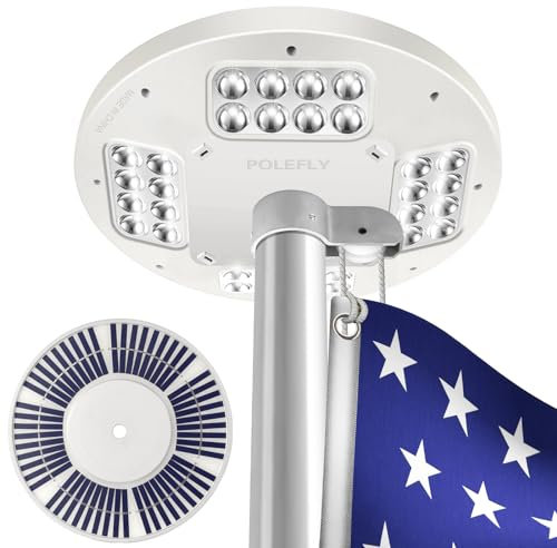POLEFLY Deluxe 4nd Generation Flag Pole Light Solar Powered, Super Bright Flag Pole Lights, 100% Flag Coverage from Dusk to Dawn for 12 Hours，Bright Energy Saving LEDs
