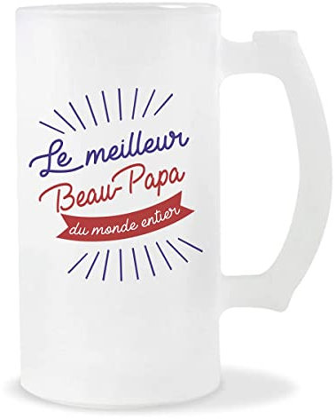 Planetee Chope de bière Beau Papa Le Meilleur du Monde entier | Verre à Bière Pinte 50 cl Cadeau famille original et drôle