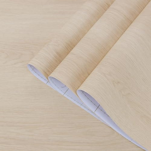 TOTIO Beige Brown Woodgrain Wallpaper Log Colour Vinyl Wrap 16x354inch Air Guide Slot Design Matte Thick Self-Adhesive Waterproof Furniture Stickers for Kitchen Bathroom Walnut Effect Sticker Paper