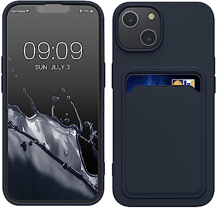 kwmobile Case Compatible with Apple iPhone 14 Case - TPU Phone Cover with Credit Card Holder - Dark Blue