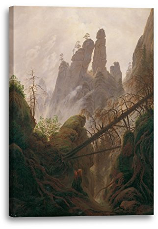 Leinwandbild (20x30cm) Caspar David Friedrich: Felsenlandschaft im Elbsandsteingebirge, Leinwand auf Keilrahmen gespannt und fertig zum Aufhängen, hochwertiger Kunstdruck aus deutscher Produktion