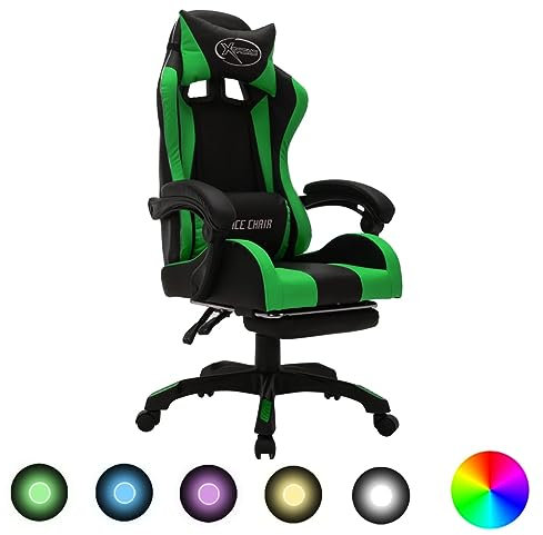 vidaXL Sedia da gioco con luci LED RGB verde e nero ecopelle