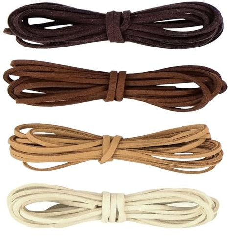 4 Colori 2 M X 3 mm Cordoncino in Pelle Scamosciata, Cordino in Pelle Piatto, Corda di Cuoio, Corda in Pelle per Collana, per Braccialetti Collane Gioielli Fare Cordini Fai Da Te, Artigianato
