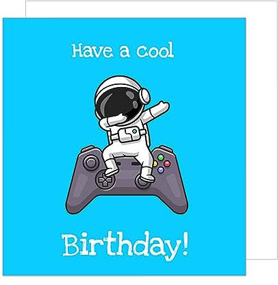 Edition Seidel Premium quadratische Geburtstagskarte mit Umschlag. Glückwunschkarte Happy Birthday Billet Karte Mann Frau Jugendliche Kinder Gamer Controller Astronaut (GQ141)