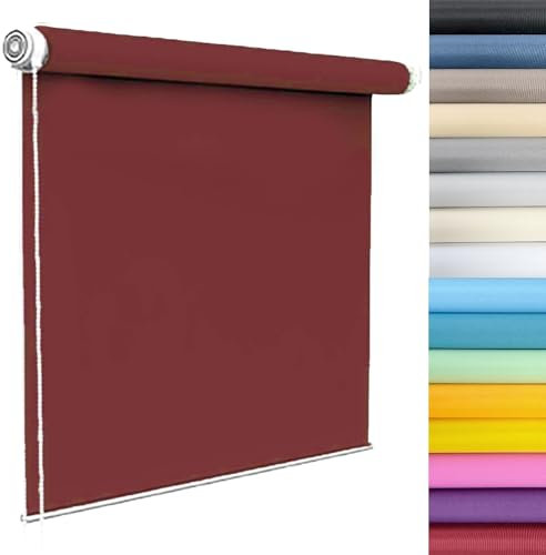 Verdunkelungsrollo Klemmfix 105 x 230 cm Flexibler Seitenzug Top Qualität Rollos für Fenster ohne Bohren mit Kette, für Fenster und Türen, Rot